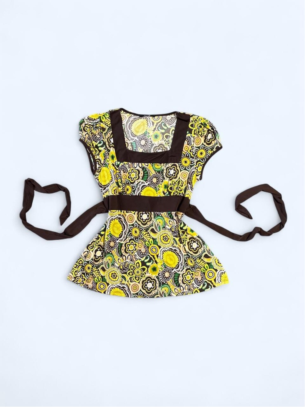Y2K Yellow Floral Tie-Waist Top
